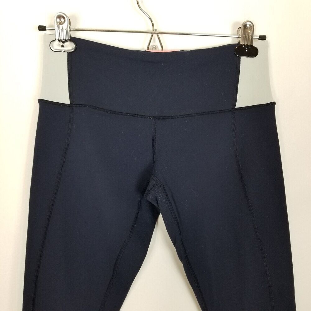 Lululemon Women Cropped Legging Pants‎ Size 6 Navy Green Pink Elastic Waist Yoga - Picture 2 of 5